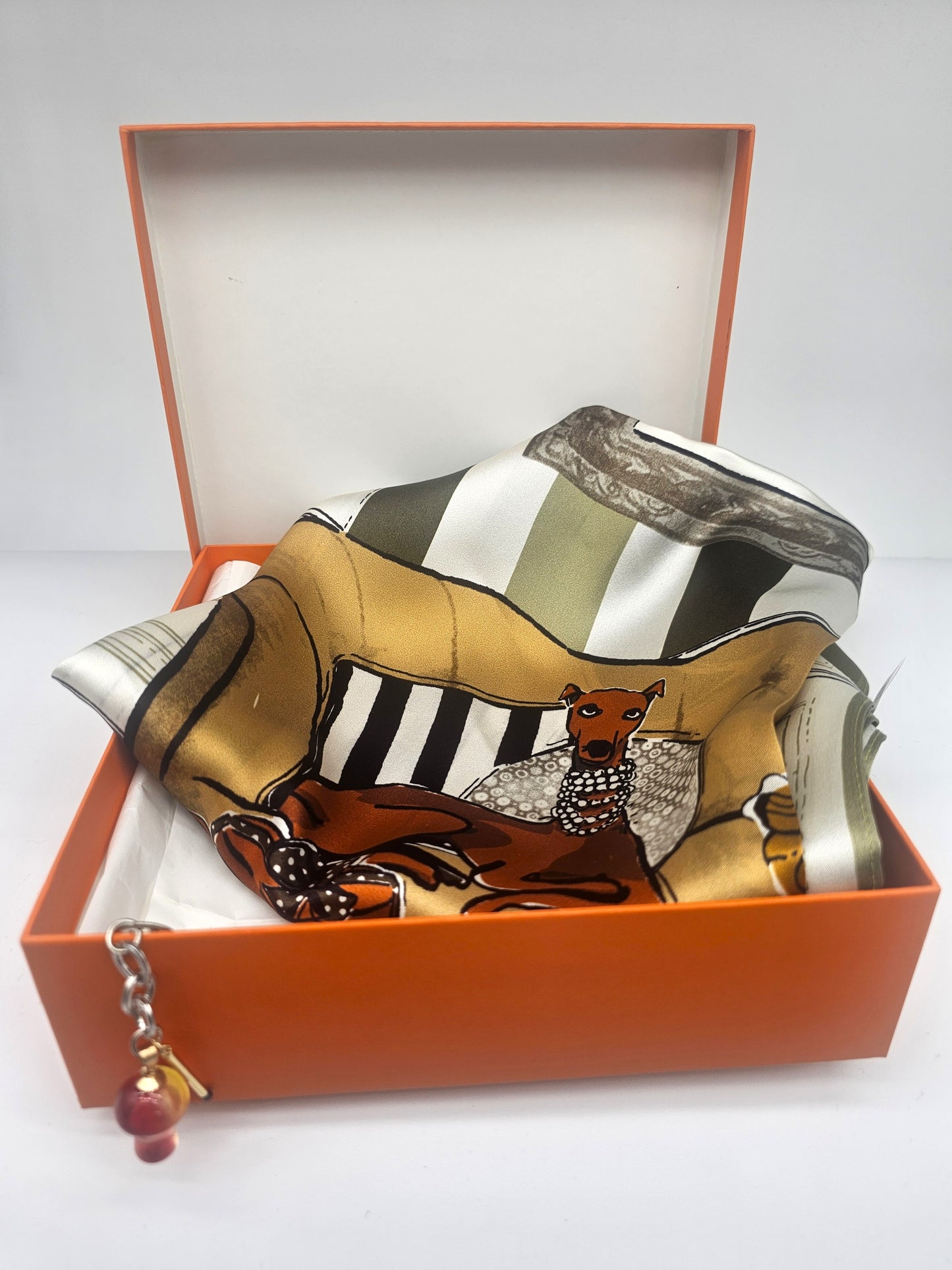 100% Mulberry Silk Square Scarf – Olive/Black/Marigold