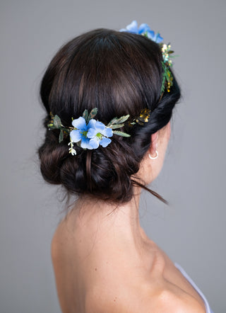 Blue Floral Halo & Alice Band Set – Statement Crown Headpiece Duo