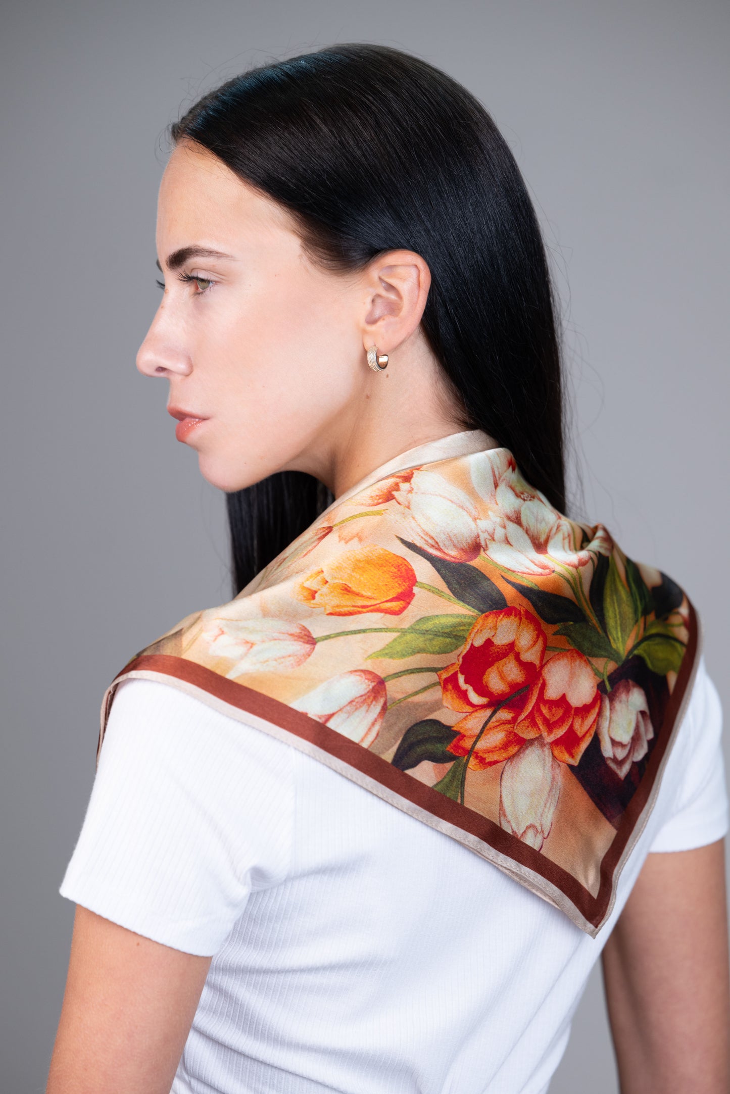 100% Mulberry Silk Scarf – Orange Floral