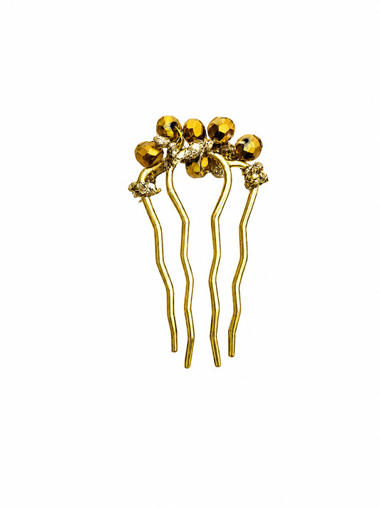 Handmade Gold Crystal Hair Comb – Unique Hair Pin - Small gold hair comb