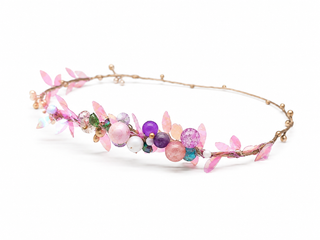 One-of-a-kind princess-inspired pink and gold crystal hair crown handmade in the UK.
