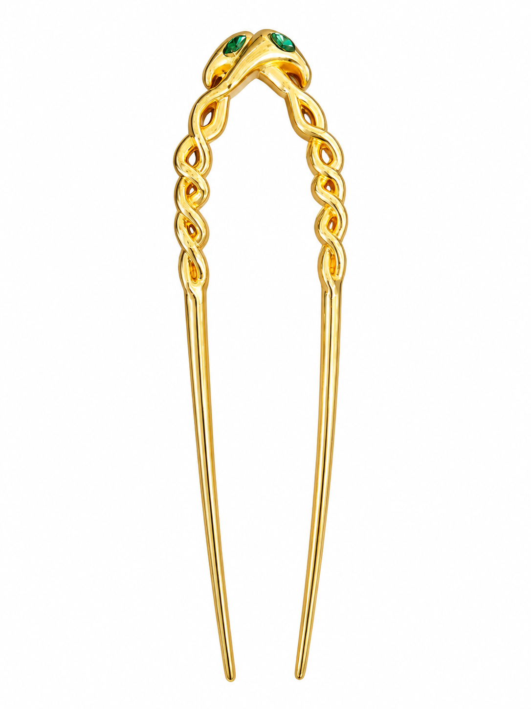 snake hair pin with green crystal eyes, 12 cm hair fork for long hair