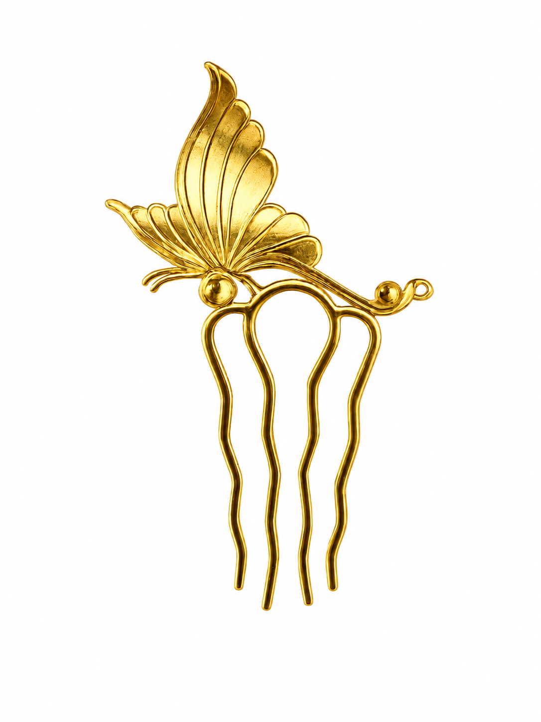Gold-toned brass butterfly hair pin with three prongs
