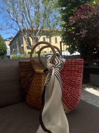 Mulberry Silk Scarf – Black & Ivory Stripes