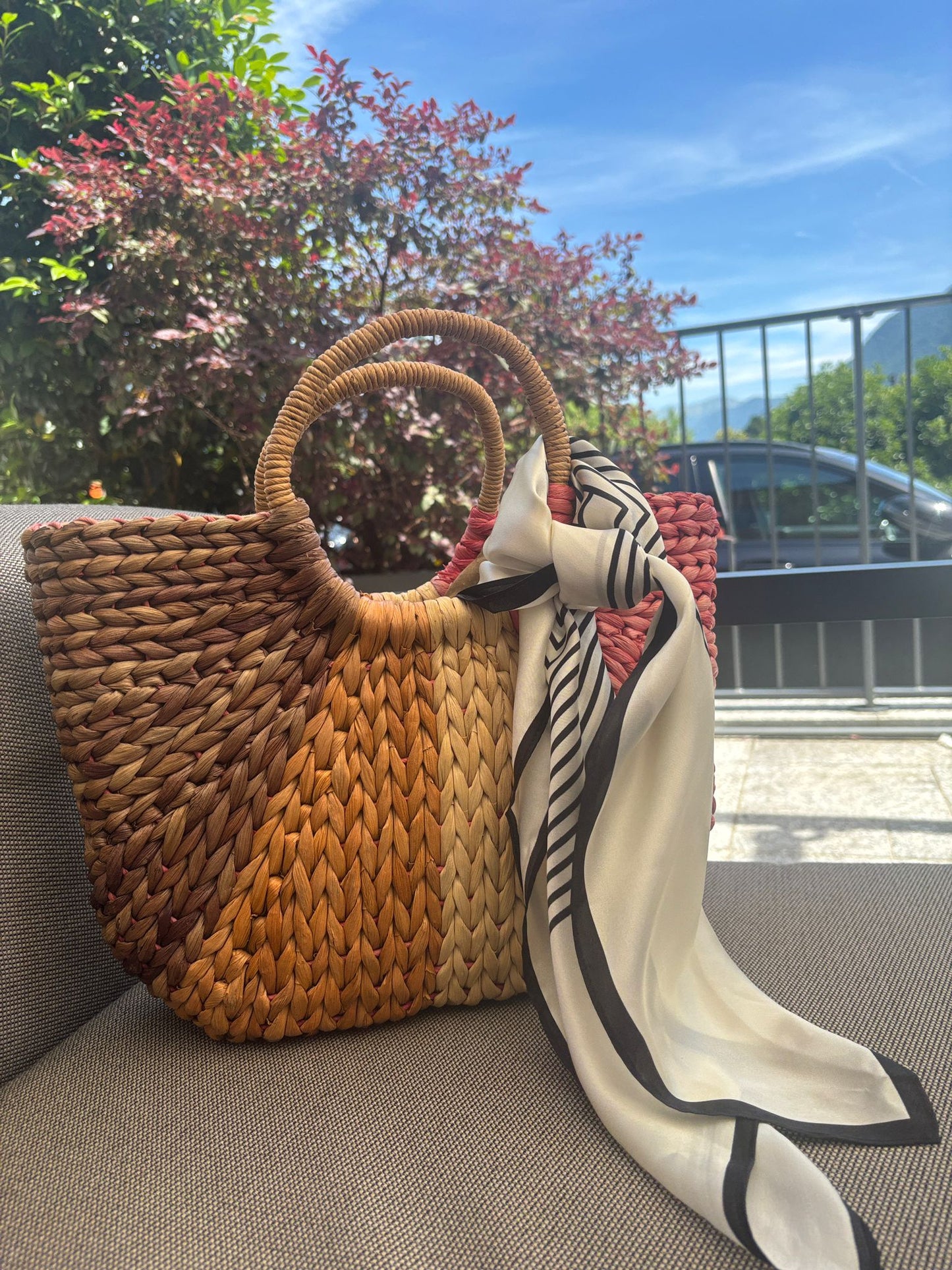 Mulberry Silk Scarf – Black & Ivory Stripes
