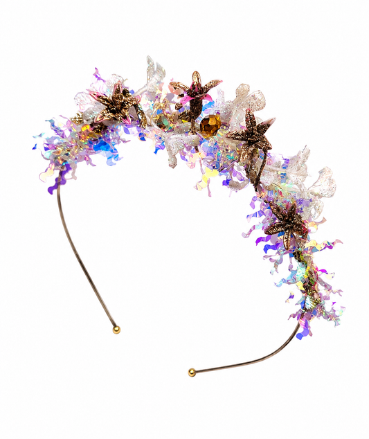 floral headband with gold accents on a white background