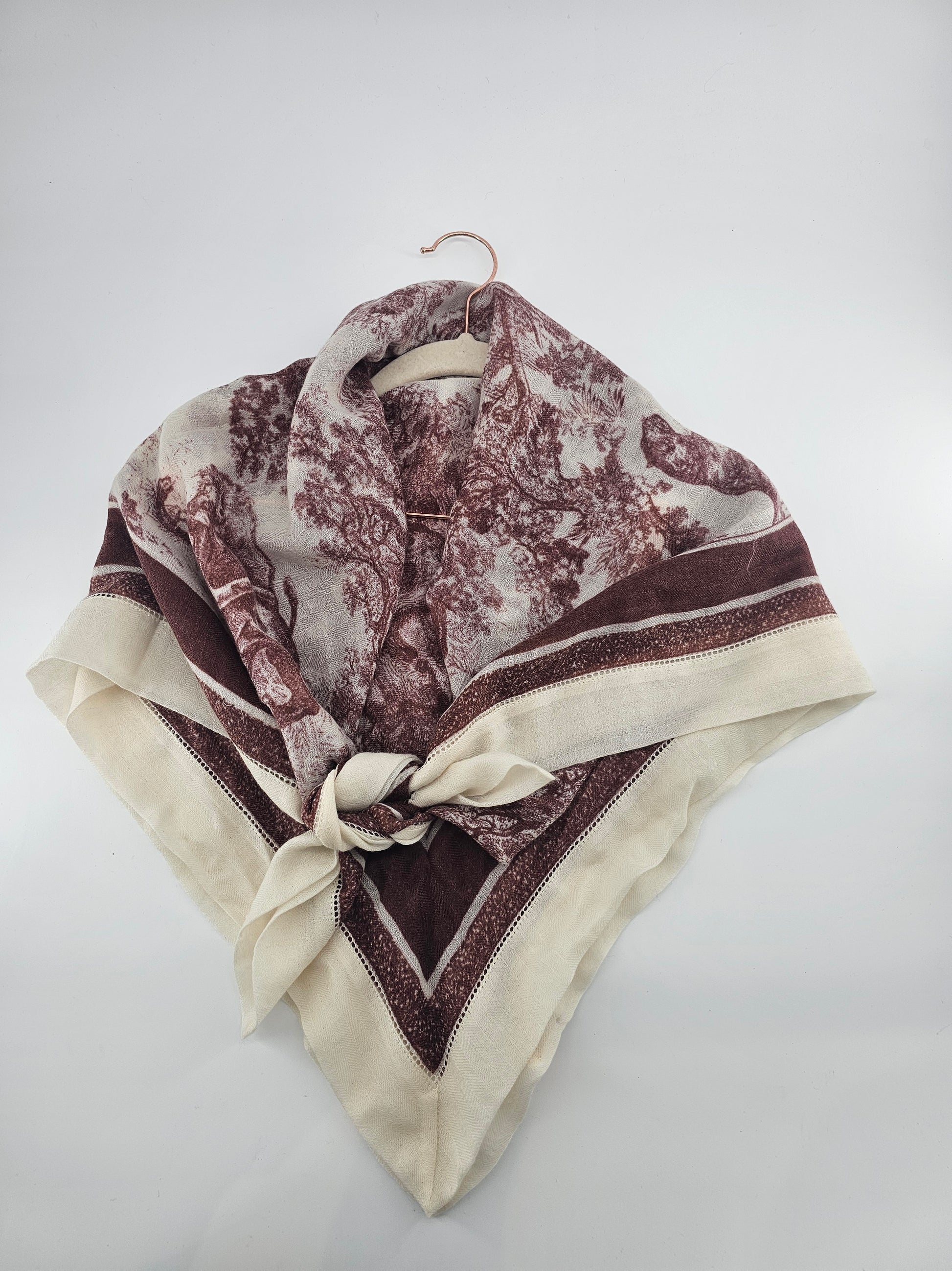 Mongolian Cashmere Scarf,trees design ,cashmere, hand finished,100% pure, unique design, cashmere, decorative fabric, shawl, pashmina, soft scarves,, square , red/brown and cream 