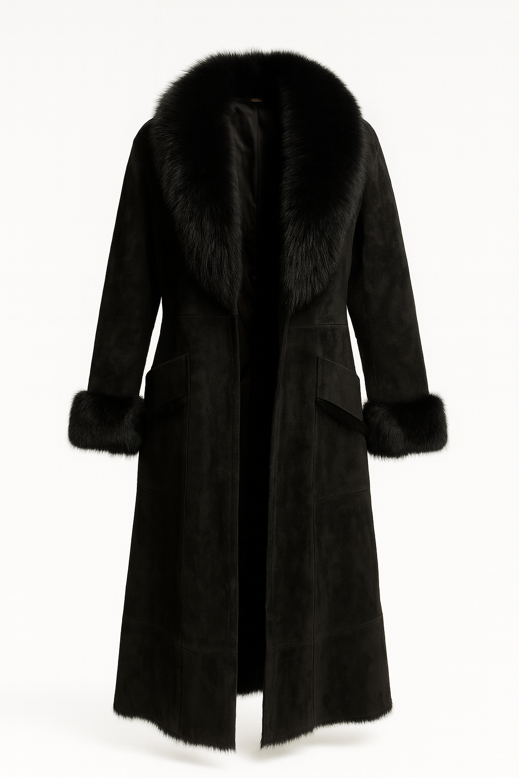 luxury suede shearling coat black