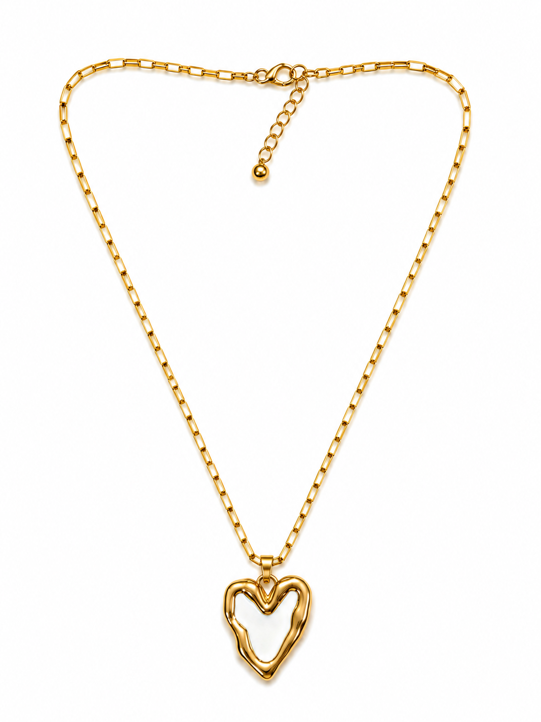 White heart stainless steel necklace with gold-tone link chain