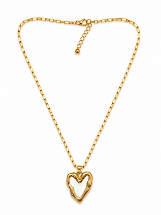 White heart stainless steel necklace with gold-tone link chain